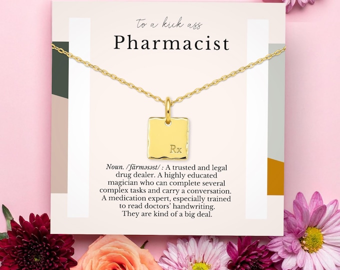 Pharmacist Gift, Pharmacist Necklace Gift, Pharmacist Graduation Gift, Rx Charm  14K gold vermeil, Sterling Silver necklace