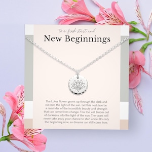 Neue Anfänge Halskette Geschenk für Frau • Lotus Blume Halskette Neuanfang • Hochzeit Schmuck Geschenk Box für ihre Silberkette