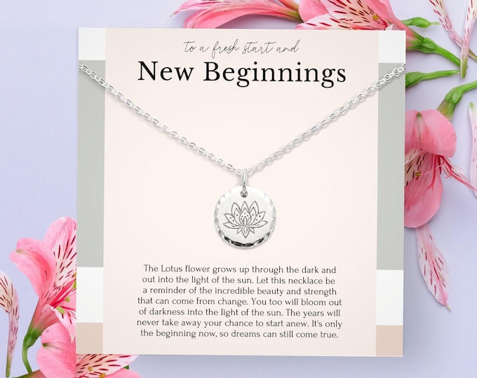 New Beginnings necklace gift for woman •  Lotus Flower necklace fresh start • Divorce Breakup Jewelry Gift Box for her Silver necklace
