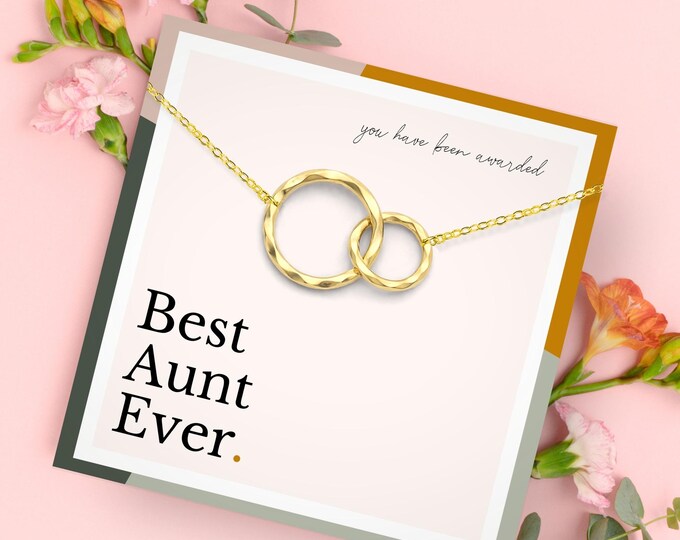 Best Aunt Ever Necklace Gift From Niece, Aunt and Niece Jewelry Gift, Interlocking Circle Necklace, Sterling Silver or 14k Gold Vermeil