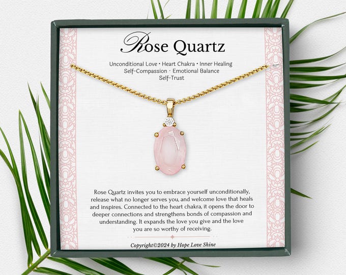 Rose Quartz Necklace Gold | Heart Chakra Jewelry for Women | Self Love Healing Pendant Gift