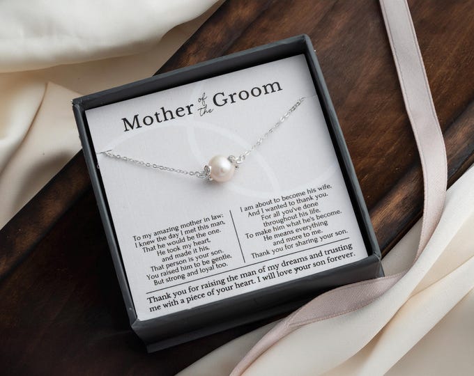 Mother of Groom Single Pearl necklace gift from Bride, Mother in Law gift Pearl necklace Sterling Silver, Thank you for raising the man gift