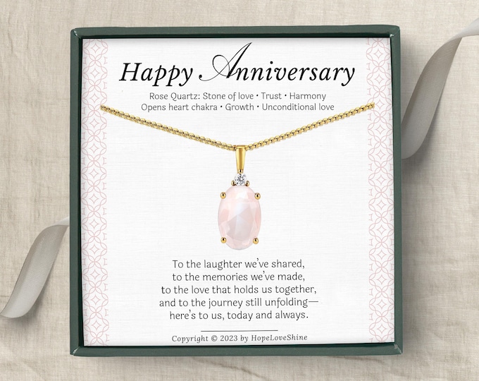 Rose Quartz Anniversary Necklace Gold Crystal Jewelry Gemstone Gift for Wife 1st-30th Anniversary Present