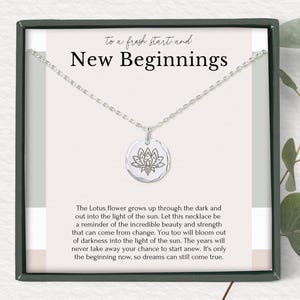 New Beginnings necklace gift for woman •  Lotus Flower necklace fresh start • Divorce Breakup Jewelry Gift Box for her Silver necklace