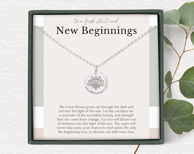 New Beginnings necklace gift for woman •  Lotus Flower necklace fresh start • Divorce Breakup Jewelry Gift Box for her Silver necklace