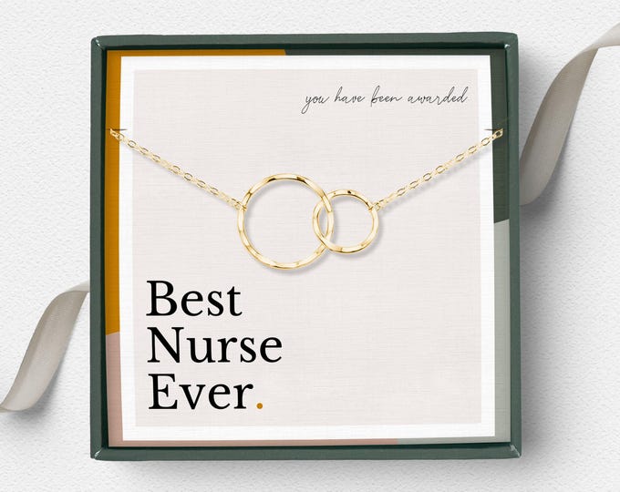 Nurse Appreciation Gift, Graduation gift for nurse, Nurse Grad Gift, Nurse necklace, Interlocking Circles Sterling Silver 14k Gold Vermeil