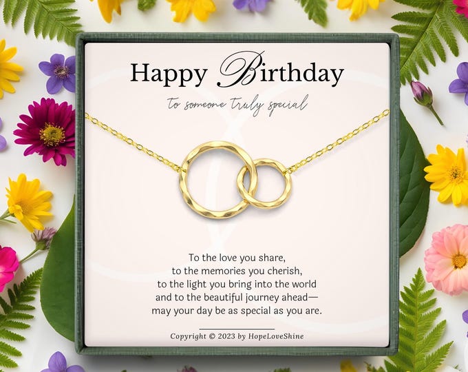 Birthday Gift for Her | Happy Birthday Necklace Present For Women | Aunt, Sister, Wife, Coworker Gold and Sterling Silver Jewelry Ideas