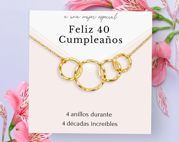 40th Birthday Necklace: Hammered Sterling Silver Rings, Gift for Mom