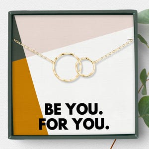 Bijoux avec affirmation positive, collier inspirant pour femme, cadeau motivant pour elle, cercle entrelacé en argent sterling 14 carats vermeil