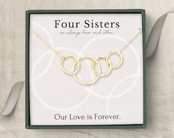 4 Sisters Necklace Gift | Four Sisters Jewelry Present | Jewelry Gifts Ideas for Sisters | Friendship Necklace for 4 Gold and Silver