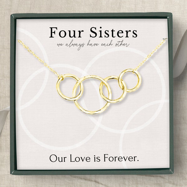 Cadeau collier 4 soeurs | Cadeau de bijoux Four Sisters | Idées cadeaux de bijoux pour soeurs | Collier de l'amitié pour 4 personnes en or et en argent