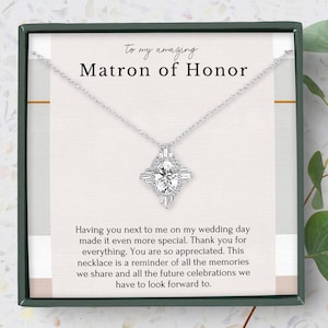 Matron of Honor Necklace & Earring Set, Diamond Bridesmaid Jewelry, Maid of Honor Bridesmaids Present, Sterling Silver Gift For Proposal