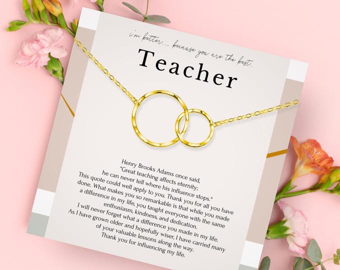 Best Teacher Appreciation Gift Jewelry From Student • Thank You Teacher Necklace • College Profesor Mentor Advisor Coach gift card ideas