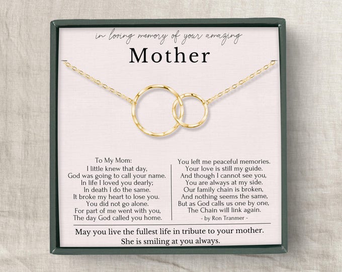 Loss of Mother Necklace Gold – Memorial Jewelry for Daughter | Sympathy Gift for Grieving Daughter | 2 Ring Remembrance Jewelry