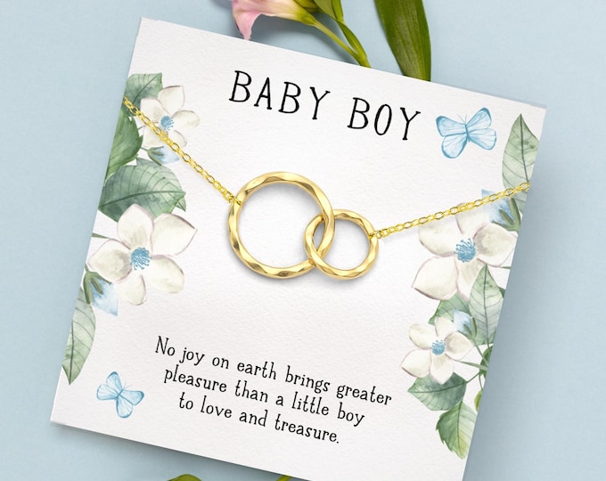 New Mom Baby Boy Gift Necklace Box, Baby Boy Shower Gift for Mom, Its a Boy necklace gift, interlocking circles .925 Silver