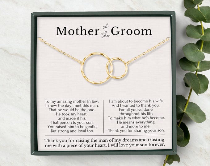 Mother of Groom gift from Bride,Thank you for raising the man of my dreams, Mother in Law necklace gift, Poem card, Interlocking Circles