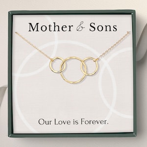 Collar de regalo para madre con 2 hijos • Regalo para el día de la madre de los hijos • Collar de 3 círculos enlazados Regalo de joyería para el día de la madre de 2 hijos