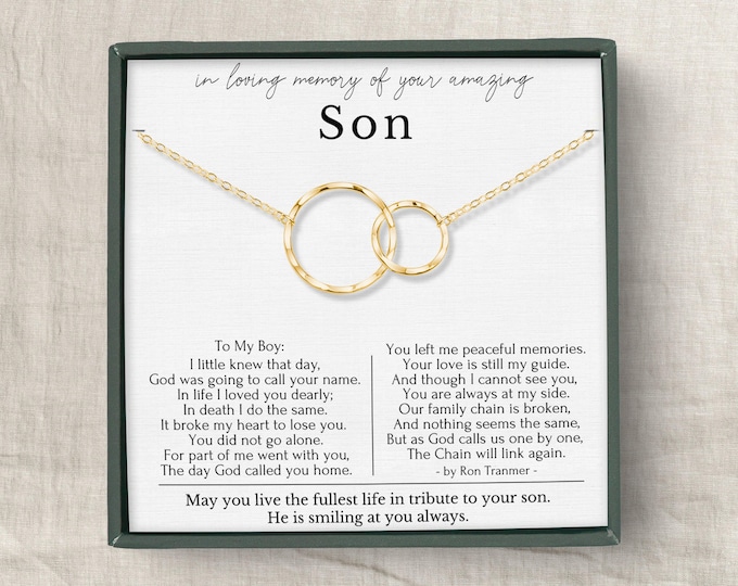 Loss of Son Gifts, Son Memorial necklace, Loss of Son sympathy gift, Condolence Gift, Broken Chain Poems, Eternity Circles