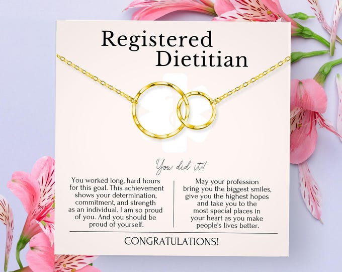 Registered Dietician Gifts for Her | Graduation Gift Necklace with Message Card | Graduate Necklaces Gold and Silver | Congrats Gift ideas