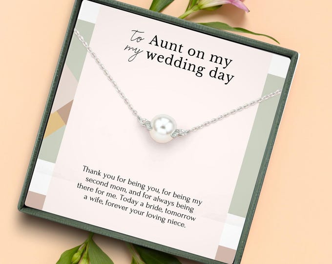 Aunt Wedding Gift necklace from bride, Aunt of the bride, Thank You Aunt, second mom, Bridal Shower, Dainty pearl necklace, Sterling silver