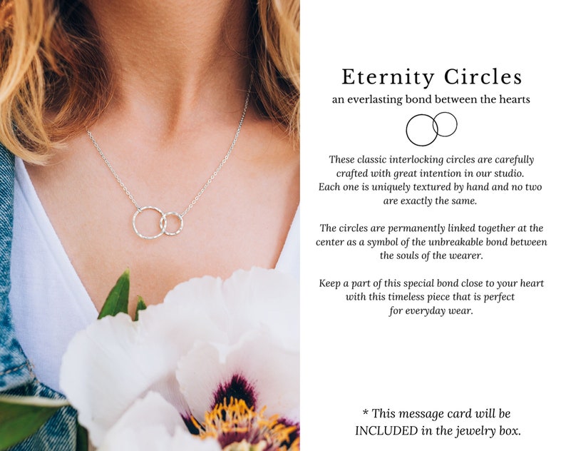 Celebrate your sisterhood bond with our soul sister gift. This Eternity Circles Necklace symbolizes an everlasting bond between your hearts, made from sterling silver. It is a perfect birthday present for your closest companion.