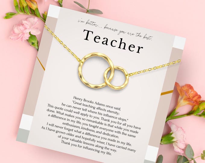 Best Teacher Appreciation Gift Jewelry From Student • Thank You Teacher Necklace • College Profesor Mentor Advisor Coach gift card ideas