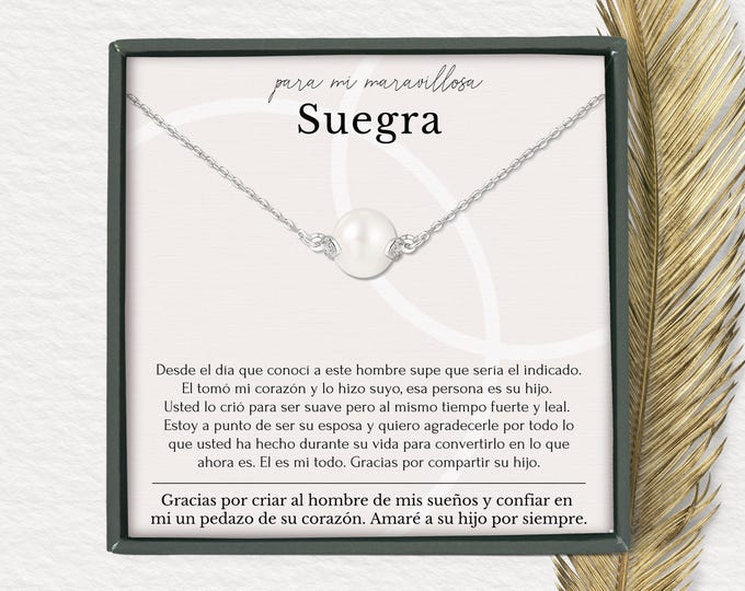 Mother of the groom Spanish Poem necklace gift Collar de perla individual para madre del novio, regalo de novia, regalo de suegra