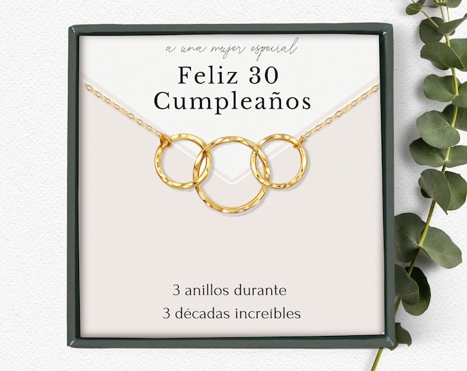 Regalo de 30 cumpleaños para mujer • 3 anillos durante 3 décadas • Collar de 30 cumpleaños significativo • Joyas sentimentales