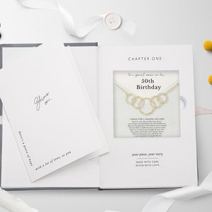 The 50th birthday gift for women necklace, arrives in designed jewelry box, along by a message card. Inside, you will discover a blank greeting card and jewelry care instructions. This necklace has been crafted with dedication by Hope Love Shine.