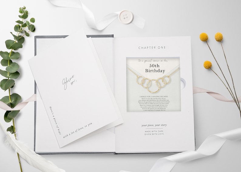 The 50th birthday gift for women necklace, arrives in designed jewelry box, along by a message card. Inside, you will discover a blank greeting card and jewelry care instructions. This necklace has been crafted with dedication by Hope Love Shine.