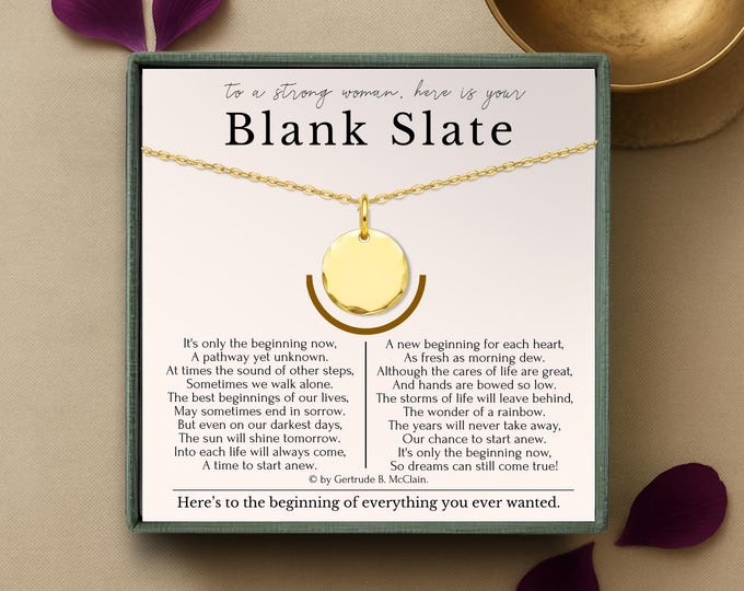 New Beginnings Necklace Gift | Breakup Gift | Encouragement Necklaces | Break up Gifts for Her | Blank Slate Necklace | Divorced Gifts
