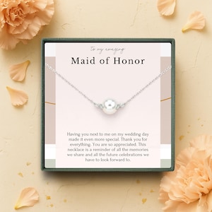 Presente de agradecimento para madrinha de casamento, Colar delicado para madrinha de casamento, Presente para festa de casamento, Colar de pérolas em prata esterlina