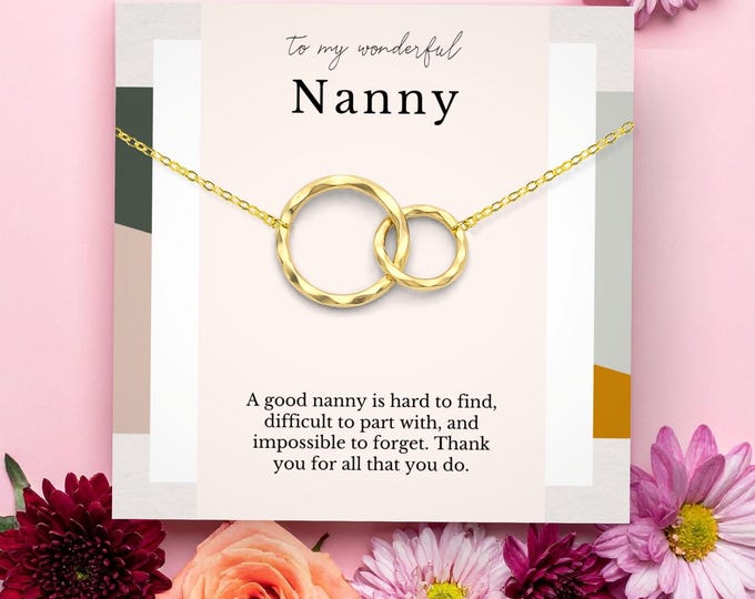 Thank You Nanny Necklace gift, Gift for Babysitter or Nan, Interlocking Circles Sterling Silver