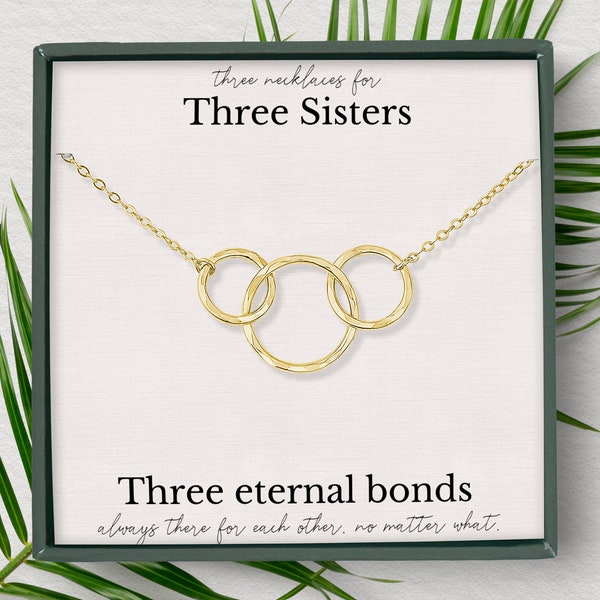 Sisters necklace for 3 | Sister gift from sister birthday | Big sister little sister necklace | Three sisters Jewelry Gift | 3 ring necklace