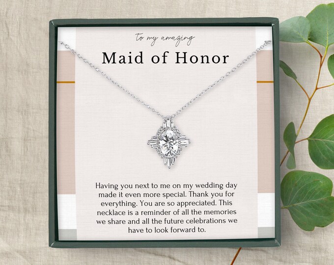 Maid of honor necklace earring gift set • Antique style vintage inspired bridal necklace earring • Crystal clustered round diamond necklace