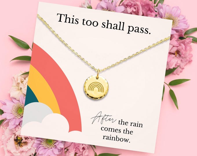 Get well soon Cheer up gift for her, Tough time gift, After the rain comes the rainbow necklace message card