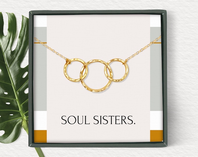 Soul sister gift | BFF necklace for 3 | Birthday gifts for best friends | Three best friends jewelry | Best friend jewelry for 3