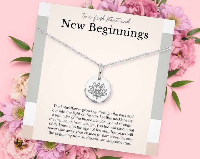 New Beginnings necklace gift for woman •  Lotus Flower necklace fresh start • Divorce Breakup Jewelry Gift Box for her Silver necklace