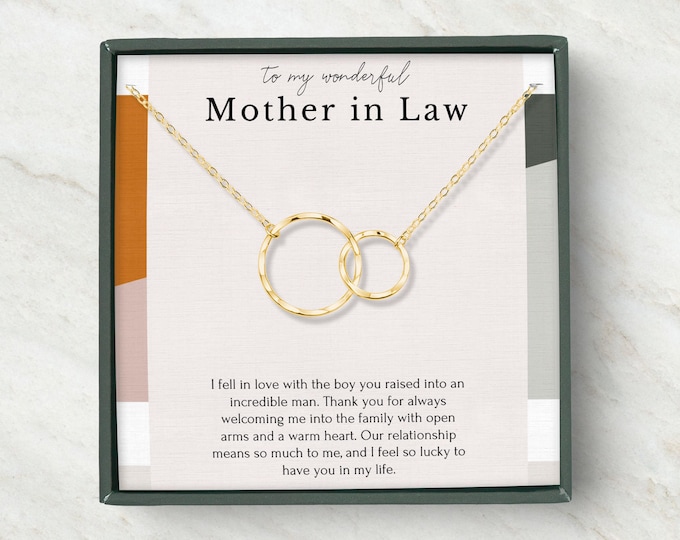 Mother in Law necklace wedding gift from bride, mother in law thank you gift from bride, double circle necklace, dainty silver