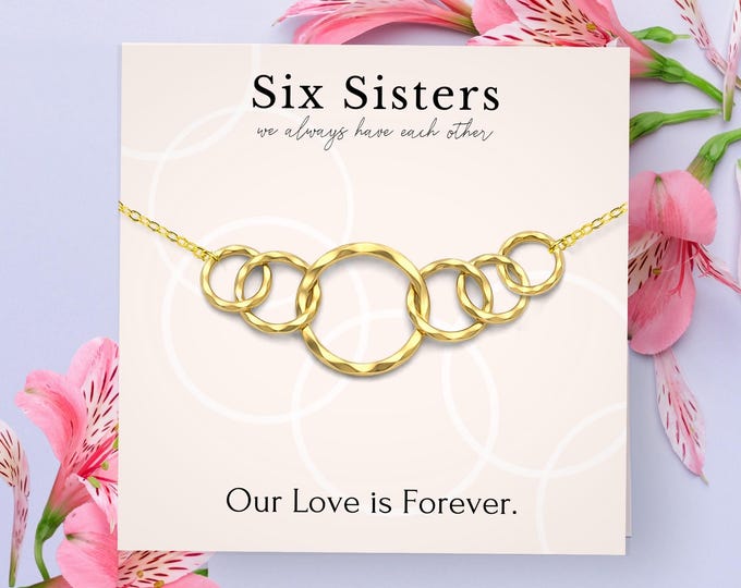 6 Friends gift • Matching necklace for 6 • 6 rings for 6 sisters necklace • Sister gift from sister birthday • Best friend necklace gift
