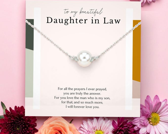Daughter-In-Law Gift Necklace, Bride Wedding gift from Mother-In Law, Gift for Bride from MIL, Dainty pearl necklace, Sterling silver
