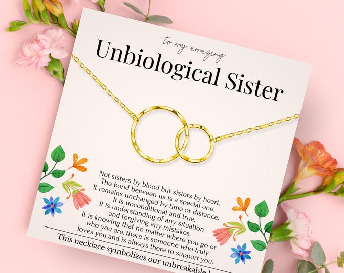 Unbiological Sister Necklace Gift | Friendship Necklaces Silver and Gold | Soul Sister Jewelry | Sentimental Gifts for Best Friend