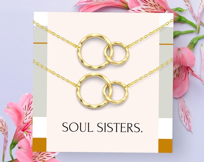 Soul Sisters necklace for 2, Friendship necklace set,  or Sterling Silver friendship interlocking circles necklace