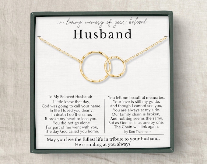 Loss of Husband Gift, Sympathy gift loss of Husband, Husband Remembrance necklace, Broken Chain poem  or Sterling Silver