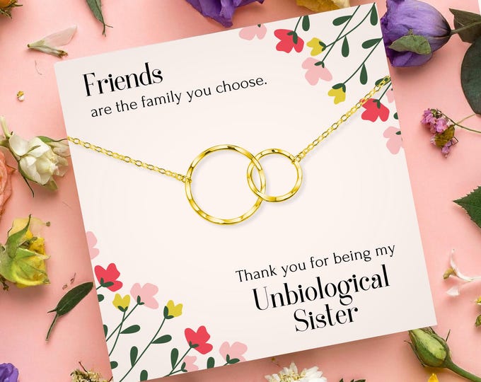 Unbiological Sister Necklace, Friends are the family you choose, not sister by blood necklace gift big sis lil sis sterling silver