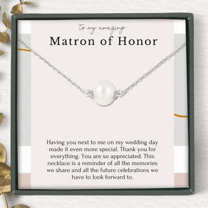 Matron of Honor Necklace Gift from the bride, Matron of Honor thank you, Wedding party gift, Jewelry, Dainty pearl necklace, Sterling silver