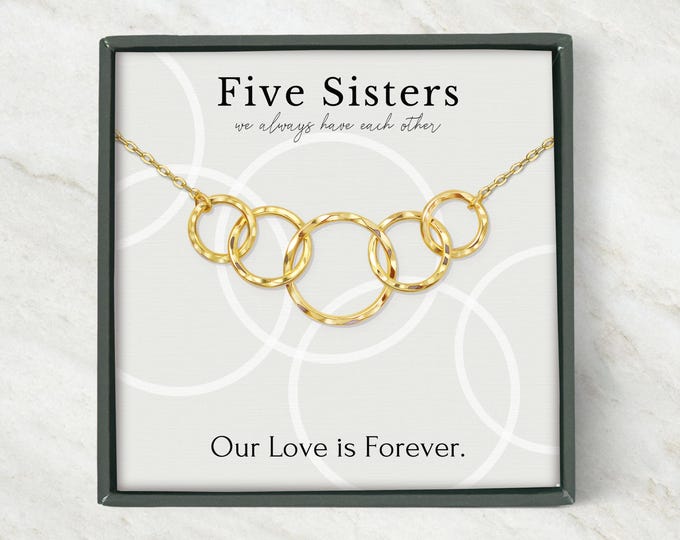 5 sisters gift • Five Sisters necklace jewelry • 5 rings for 5 sisters necklace • Sister gift from sister birthday • sterling silver