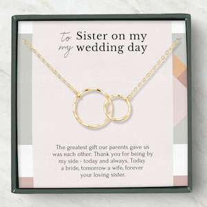 Regalo de boda para hermanas, collar con mensaje como regalo para el día de la boda de una hermana, regalo de cena de ensayo para una hermana, collar de plata