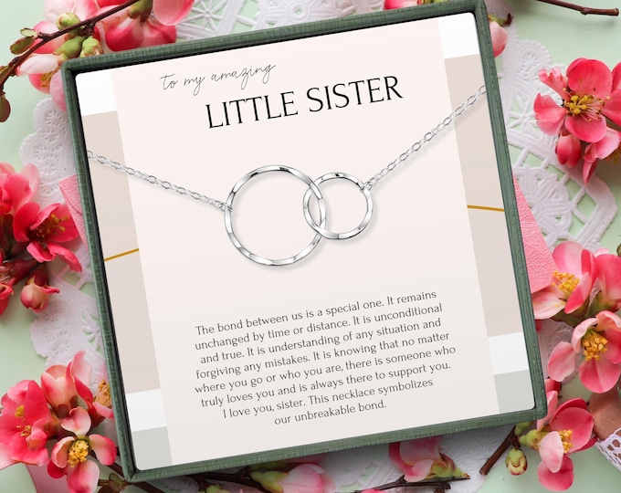 Little sister necklace From big sister, Sister 2 circles necklace gift for younger sister