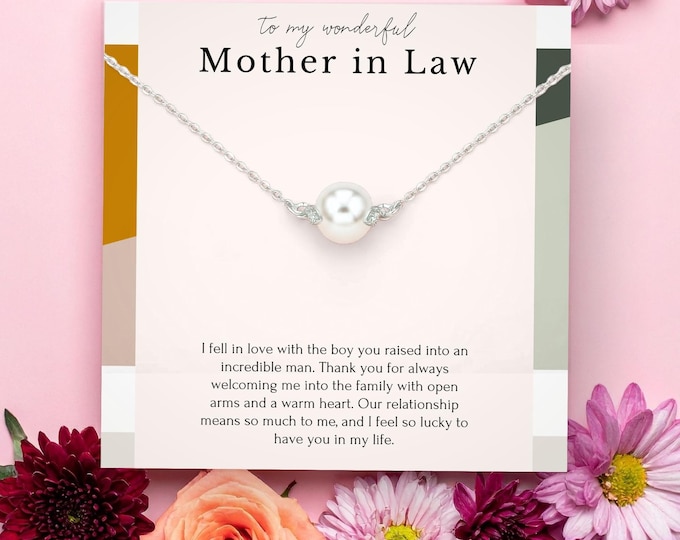 Mother-in-Law Pearl Necklace, Sterling Silver Wedding Gift